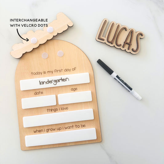Custom Kids' First day of Kindergarten or School Arch Wooden sign - interchangeable name