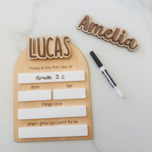 Load image into Gallery viewer, Custom Kids' First day of Kindergarten or School Arch Wooden sign - interchangeable name