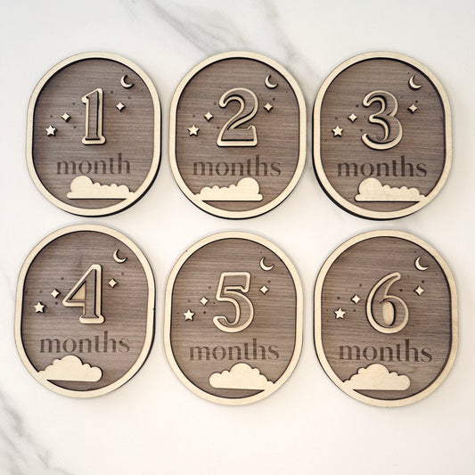Baby Moon and Stars Wooden Milestone Cards - 12 Months