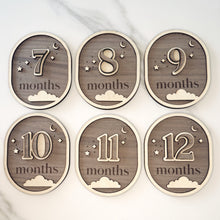 Load image into Gallery viewer, Baby Moon and Stars Wooden Milestone Cards - 12 Months