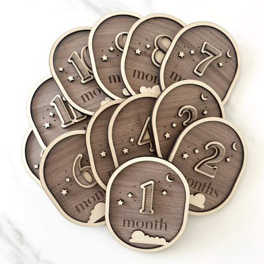 Baby Moon and Stars Wooden Milestone Cards - 12 Months