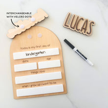 Load image into Gallery viewer, Custom Kids' First day of Kindergarten or School Arch Wooden sign - interchangeable name
