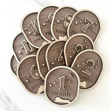 Load image into Gallery viewer, Baby Moon and Stars Wooden Milestone Cards - 12 Months
